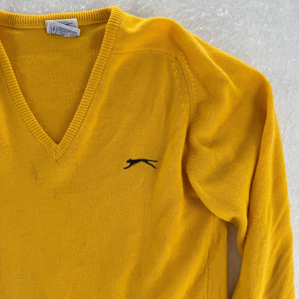 Slazenger - VTG V-Neck Sweater Acrylic Courtelle - Yellow - 38 - Mens - Picture 4 of 8
